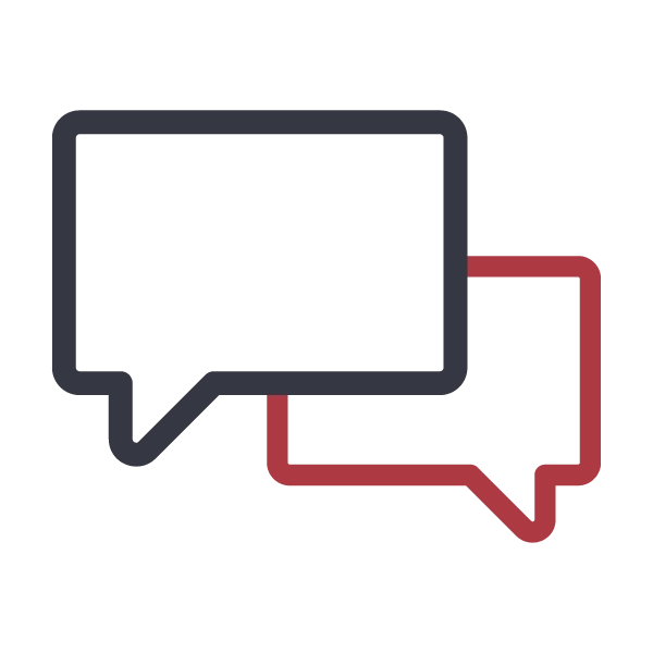 Two overlapping speech bubbles, with one outlined in black and the other in red, set against a white background, symbolize the importance of effective communication in managed IT services.