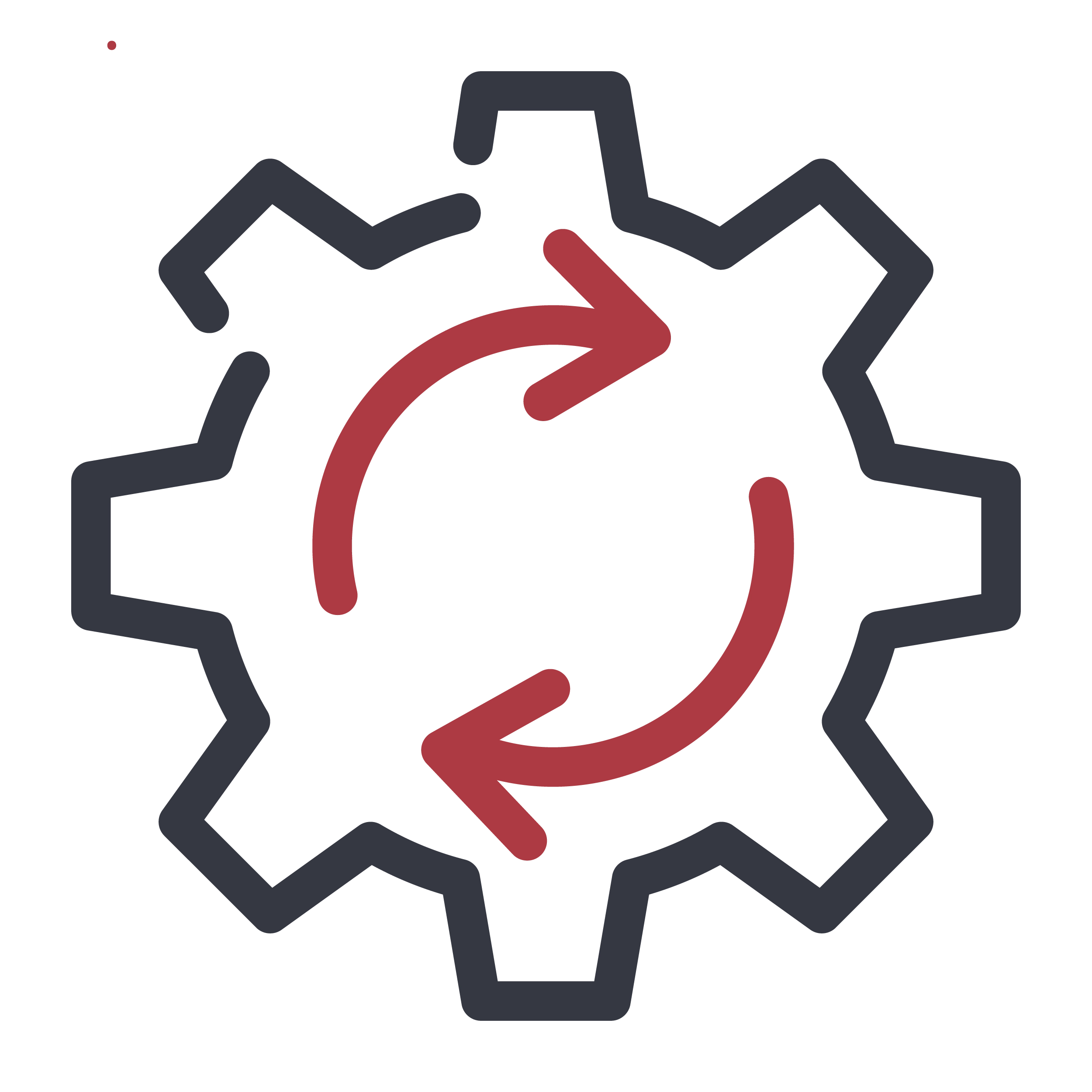 A black gear icon with two red, circular arrows inside it, representing the concept of synchronization or processing, often seen in computer IT support contexts.