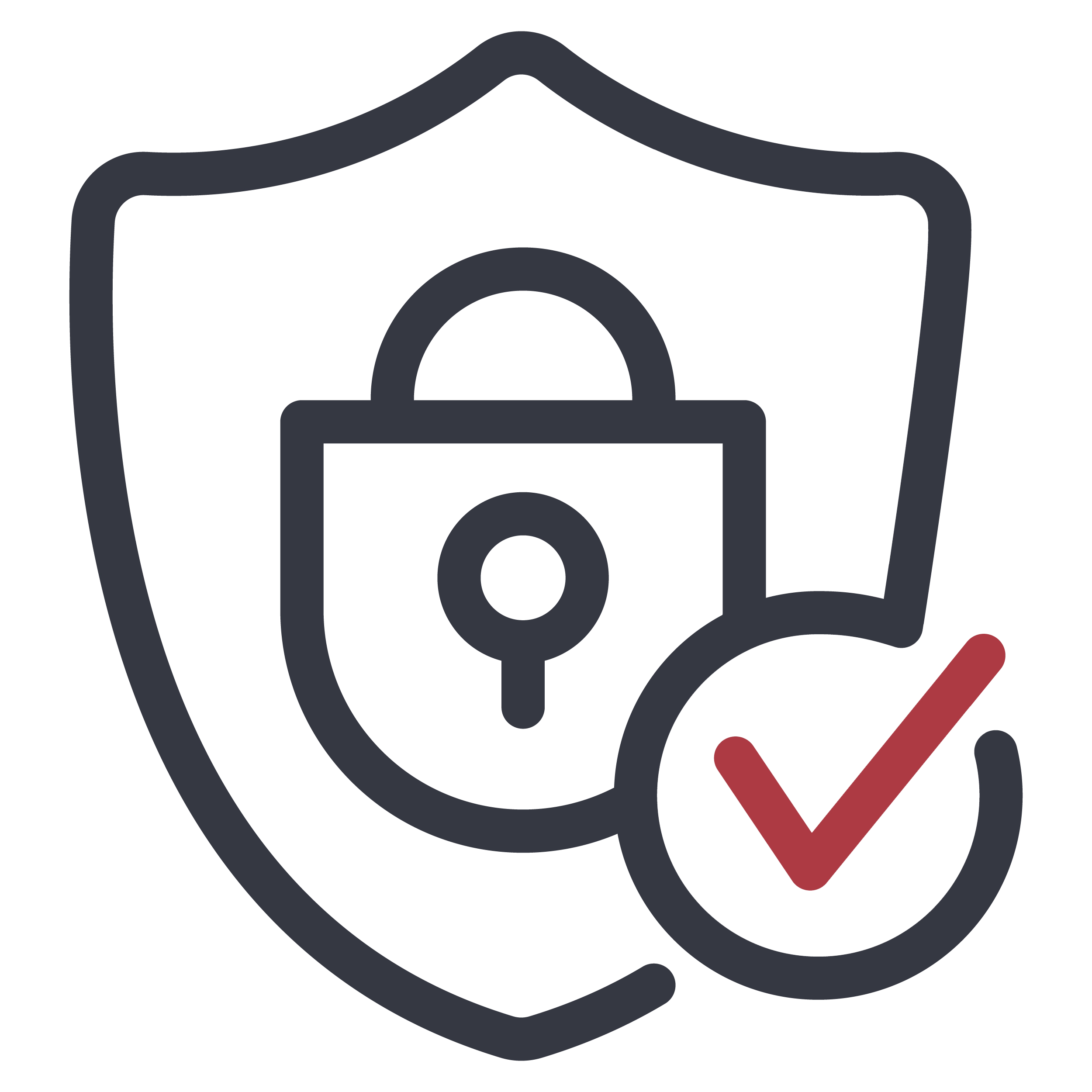 A shield icon with a padlock in the center and a checkmark in a circle on the bottom right, symbolizing secure IT services.