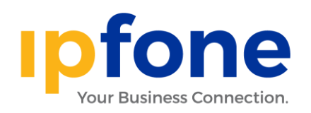 Logo with the text "ipfone" in yellow and blue, with the subtext "Your Business Connection" in gray.